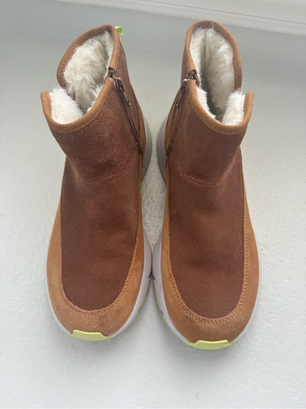 Brown Suede Faux-Fur Lined Slip-On Boots